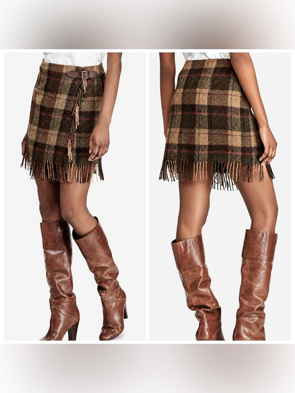 Polo Ralph Lauren Plaid Fringe Wrap Short Skirt Alpaca Wool Equestrian Mini 12